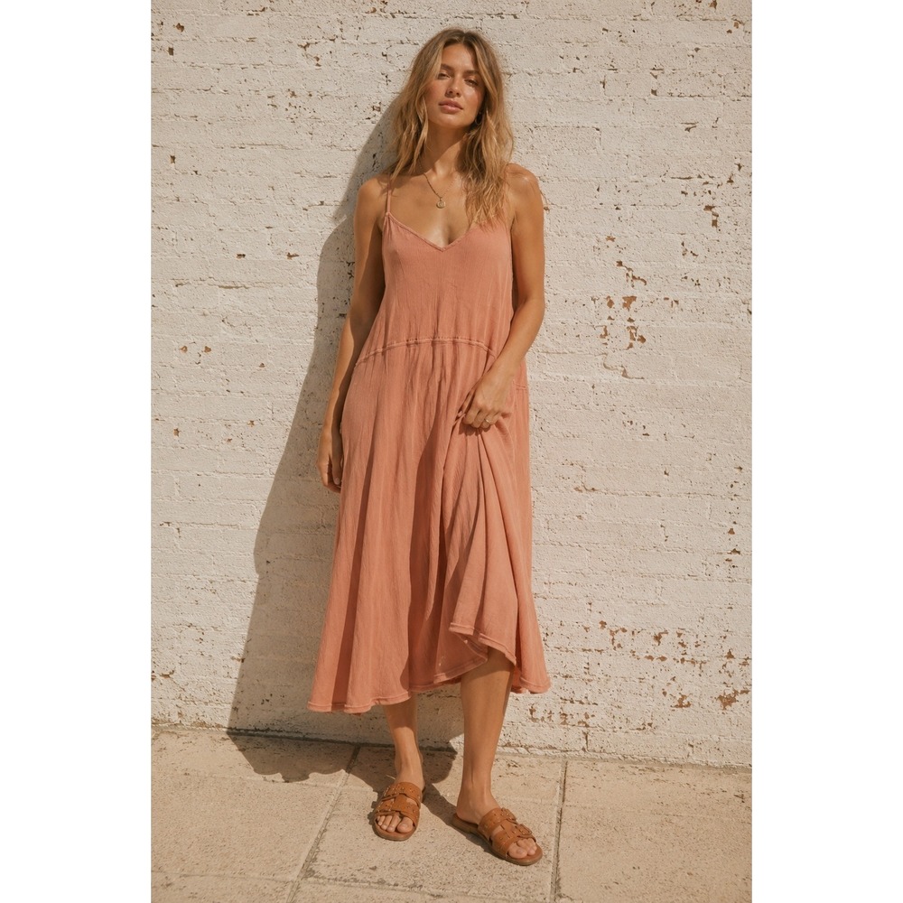 Daily Practice Anthropologie Peach Cotton Gauze Midi Dress Racerback Boho 3X NWT